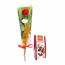 Red rose Sant Jordi and chocolates